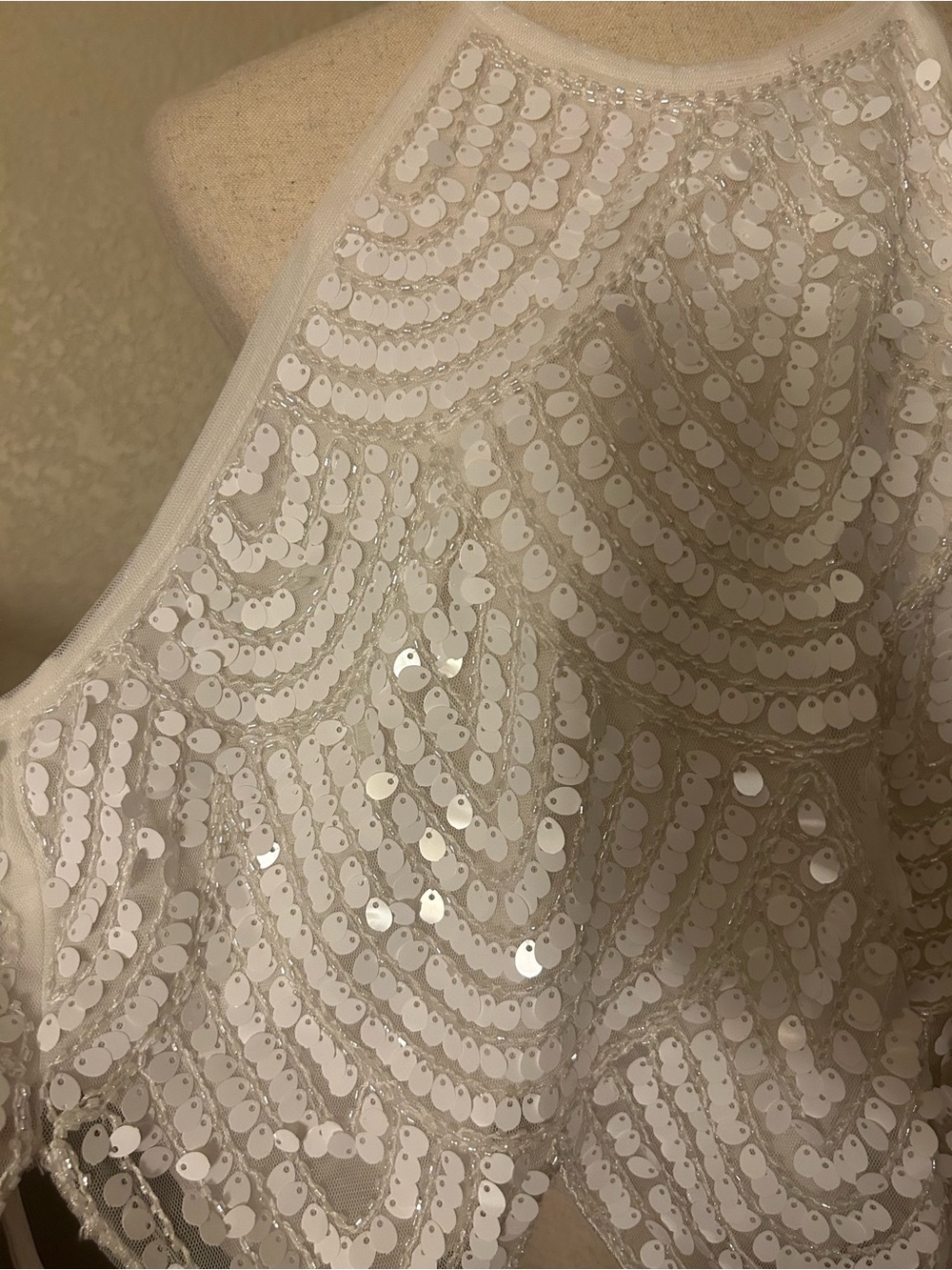 12th Tribe Beaded and Sequined Cleo White Sequin Halter Tie Top - Picture 7 of 7